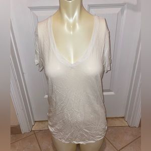 NWT AG Denim Jeans Basic V Neck Short Sleeve Tee Shirt Top White XS